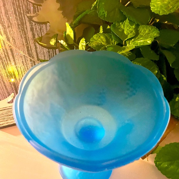 VTG  INDIANA Glass Satin Blue Turquoise Harvest Mist Compote - Picture 2 of 5